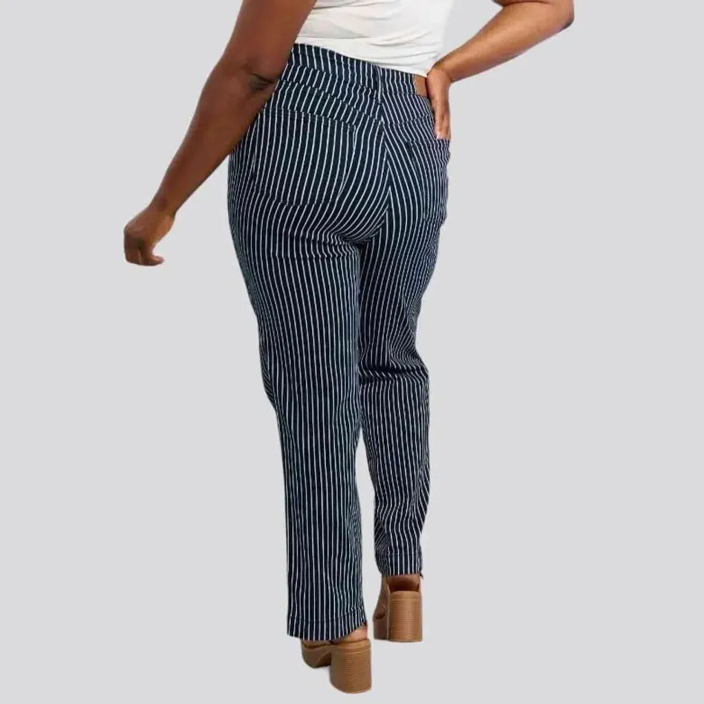 Vertical-stripes women's denim pants