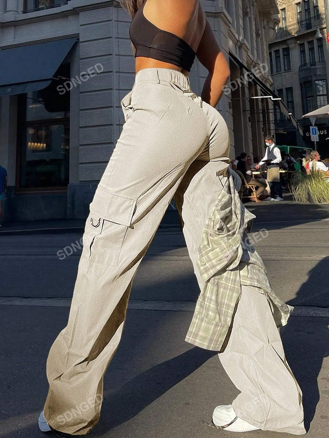 Women's Plain Casual Pocket Cargo Pants For Everyday Wear