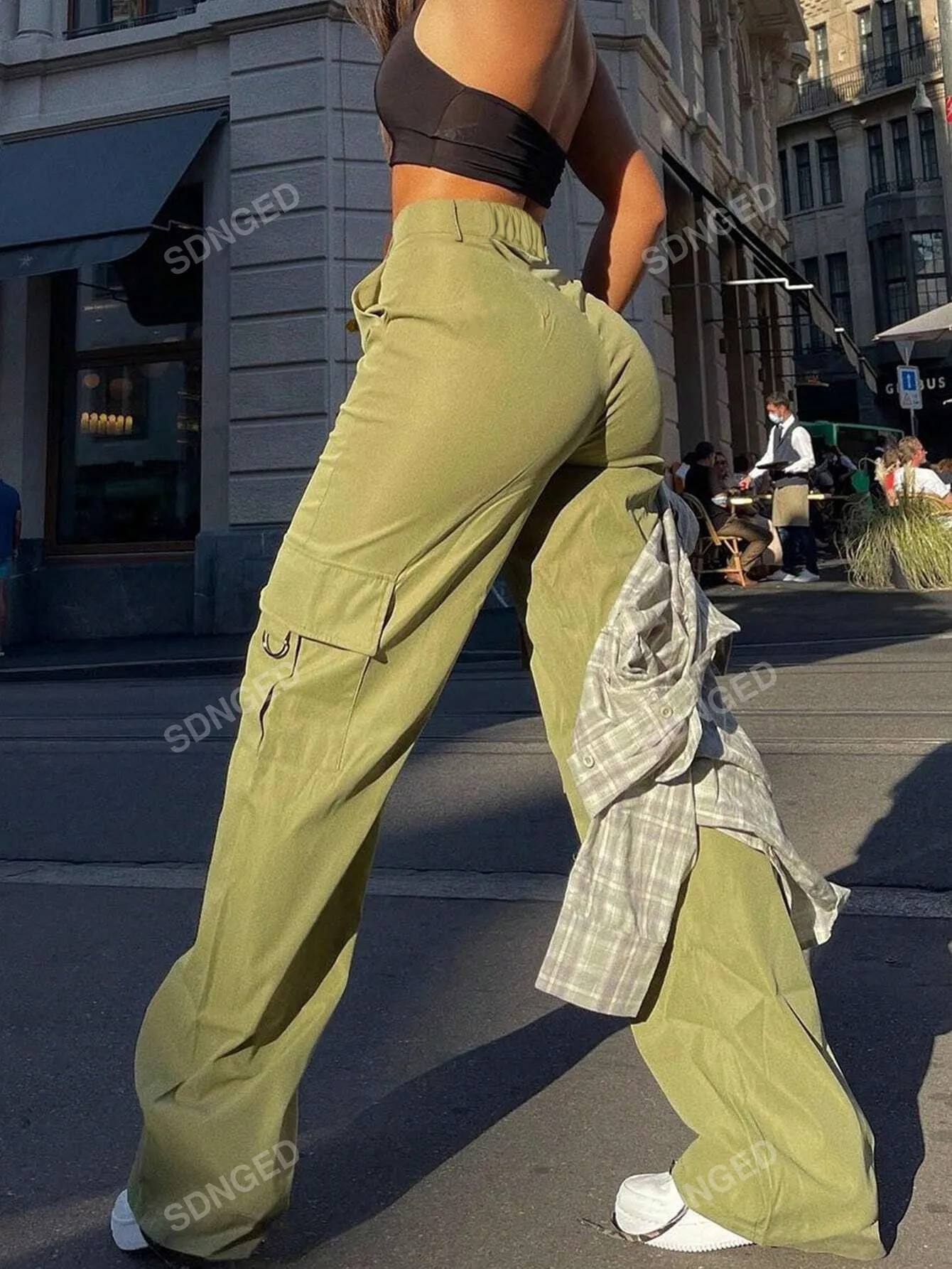 Women's Plain Casual Pocket Cargo Pants For Everyday Wear